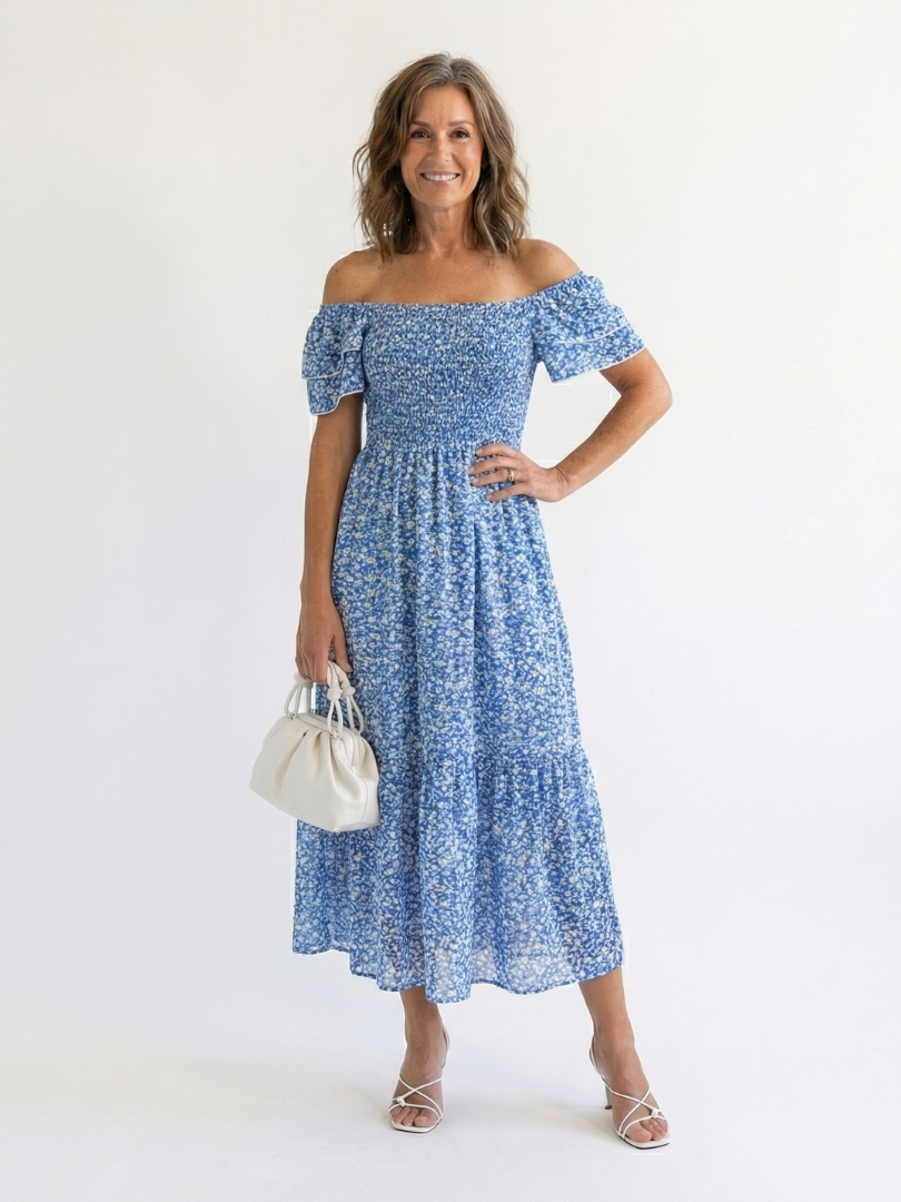 Abito Midi Florale à Épaules Nues Odette