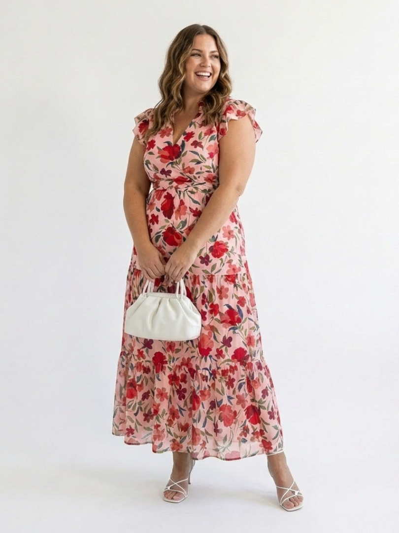 Abito Midi Évasée à Stampato Floral Lila