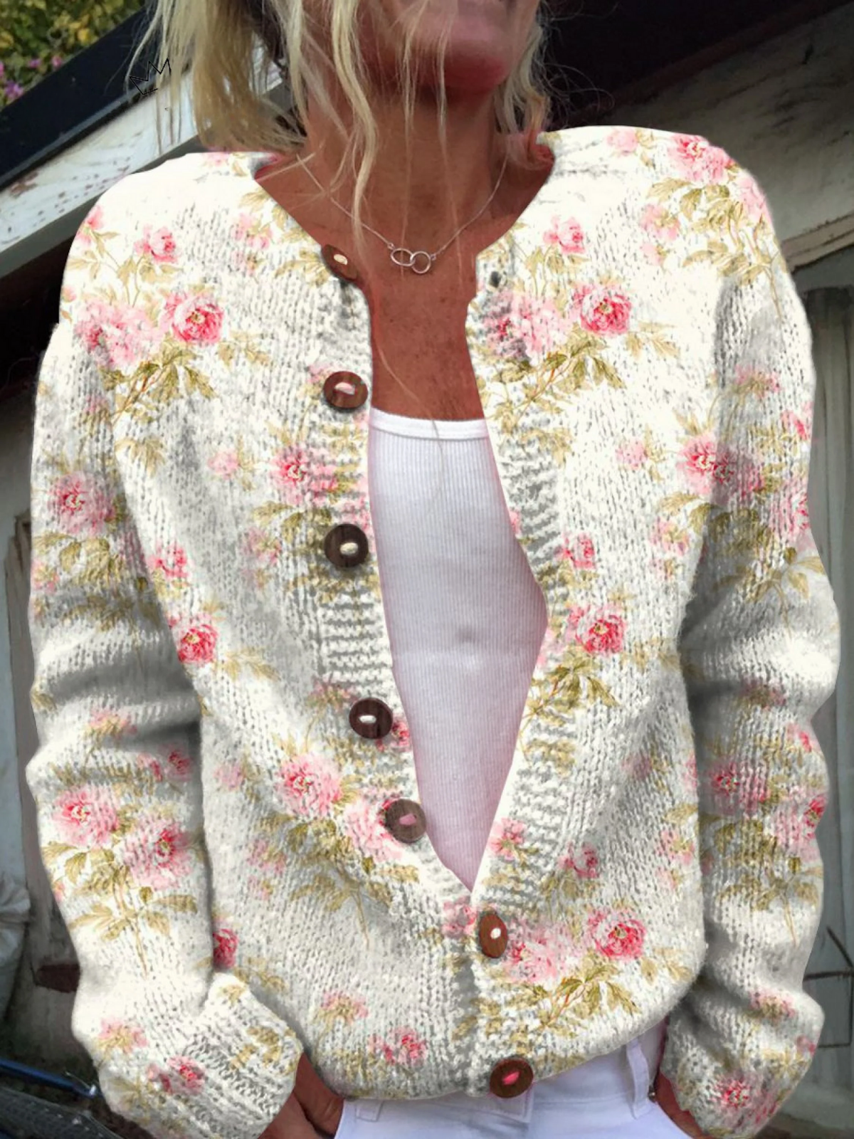 Perla | Cardigan in Maglia Floreale Vintage