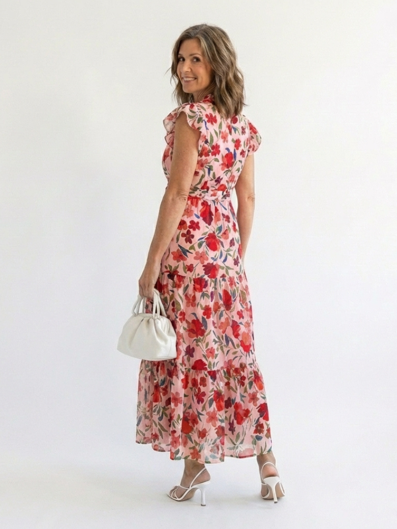 Abito Midi Évasée à Stampato Floral Lila