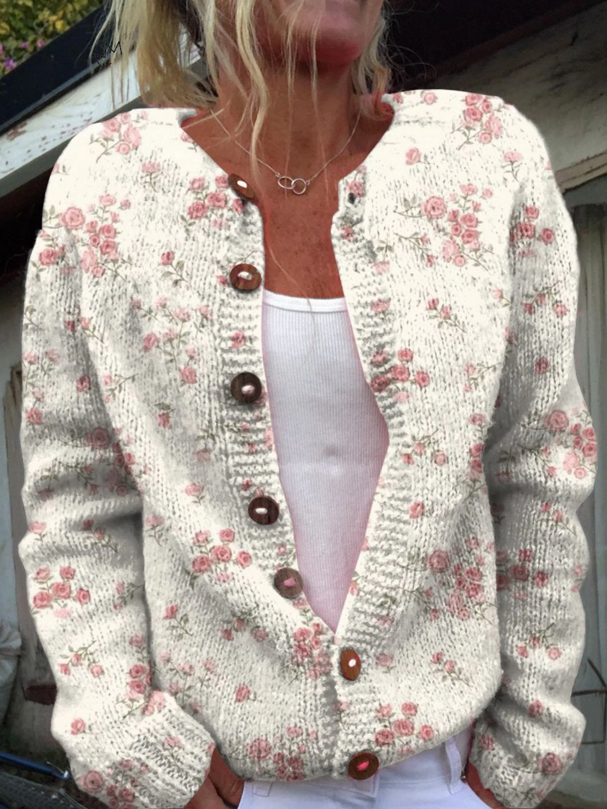 Carlotta | Cardigan in Maglia Floreale Vintage