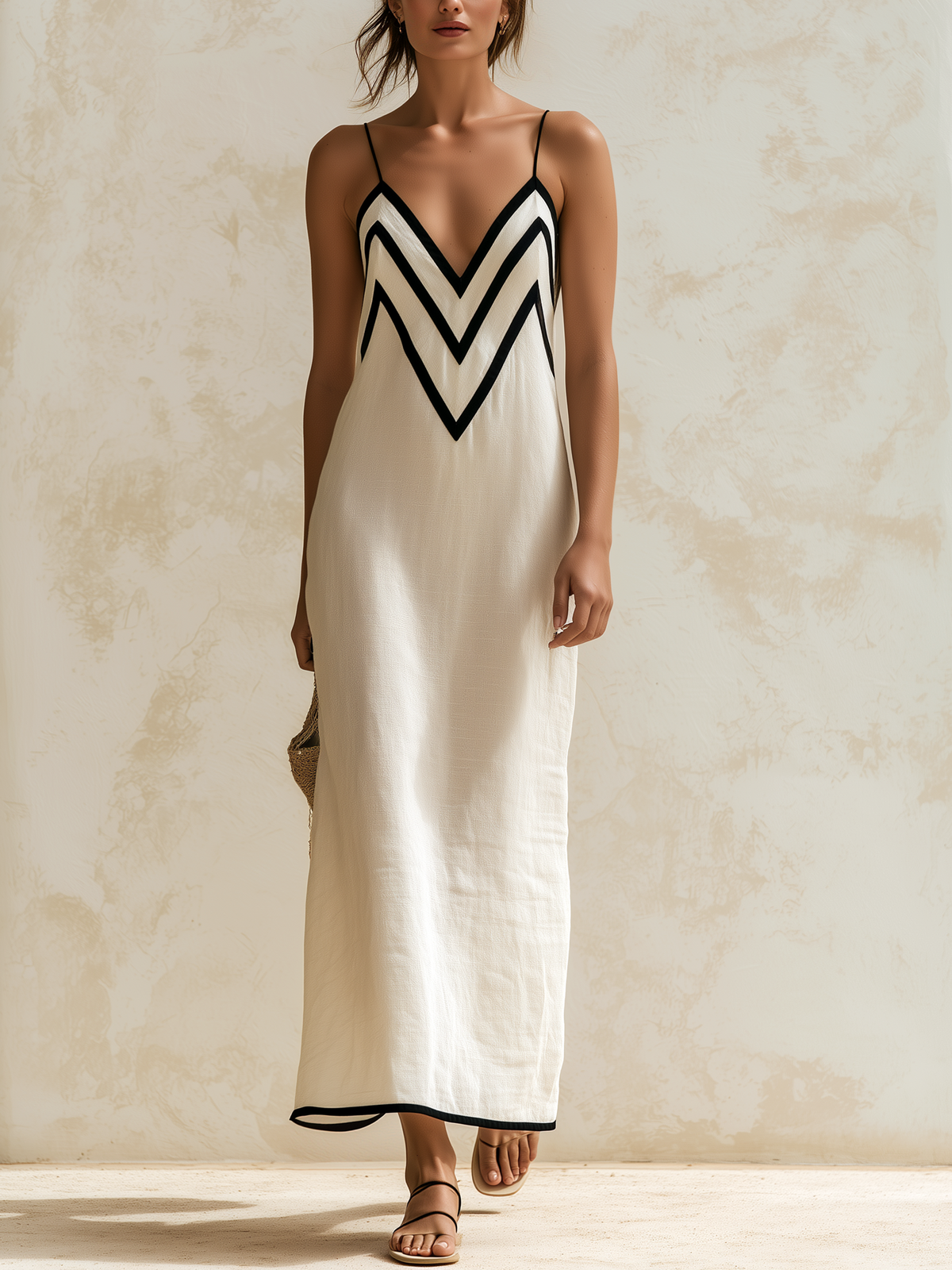 Ornella | Abito Lungo Chevron Contrastée