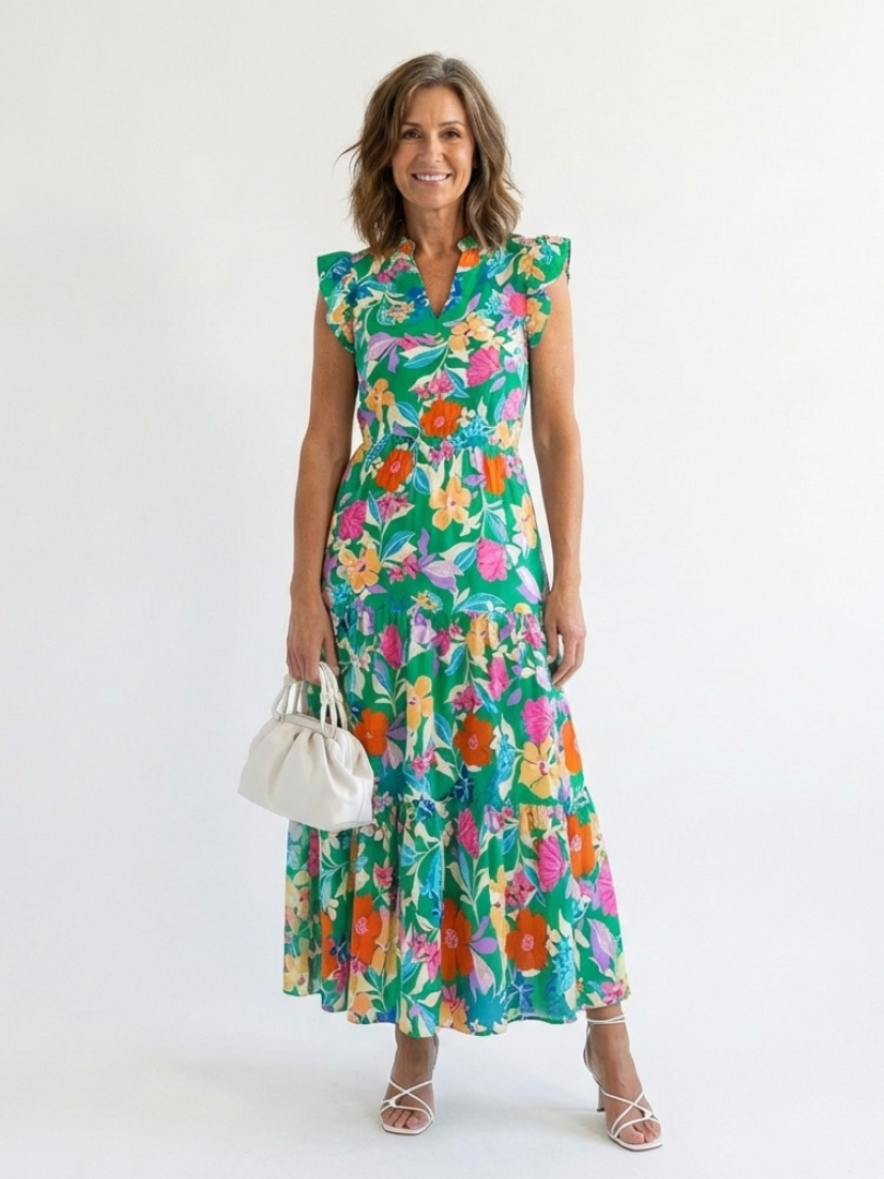 Abito Midi Évasée à Stampato Floral Lila