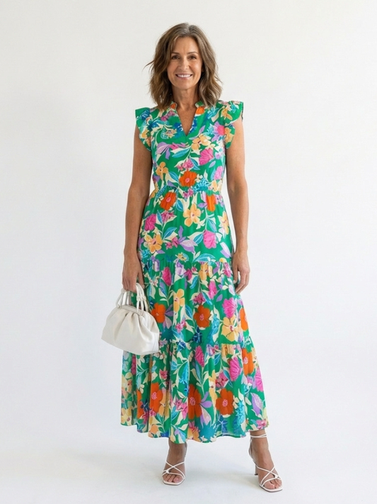 Abito Midi Évasée à Stampato Floral Lila