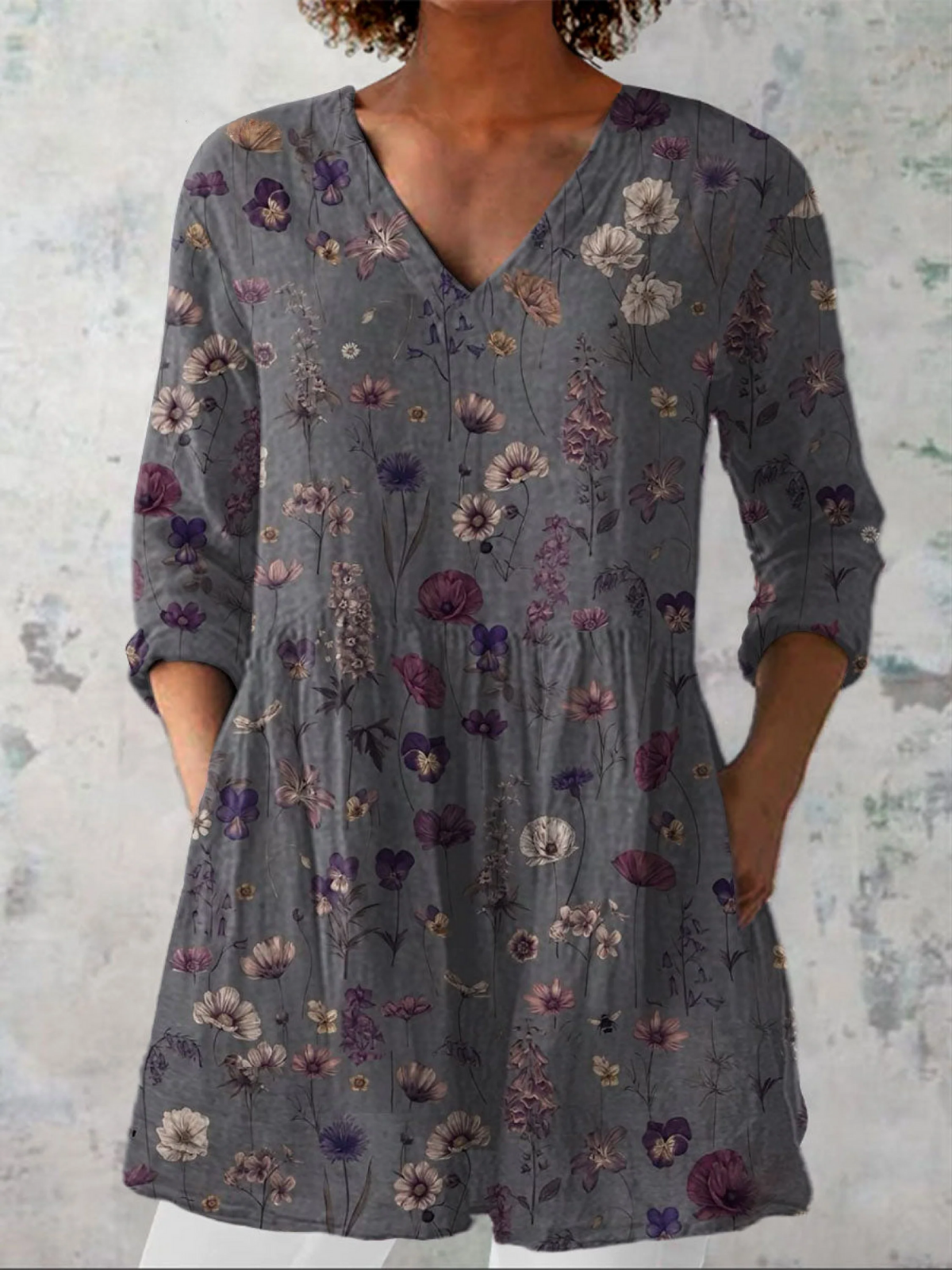 Blouse Lungo Col V Maniche Lunghe Mathilde