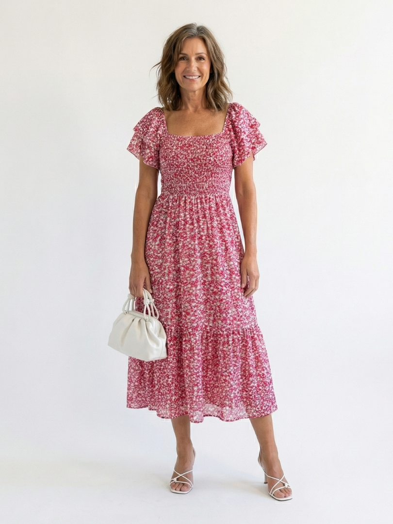 Abito Midi Florale à Épaules Nues Odette
