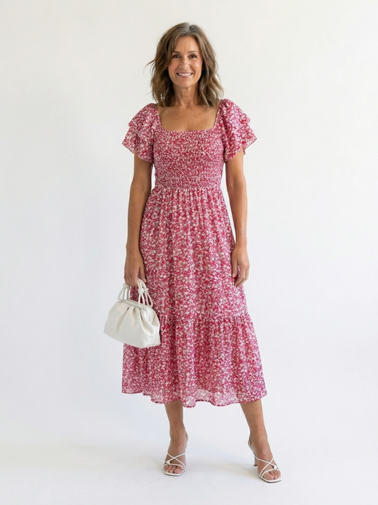 Abito Midi Florale à Épaules Nues Odette