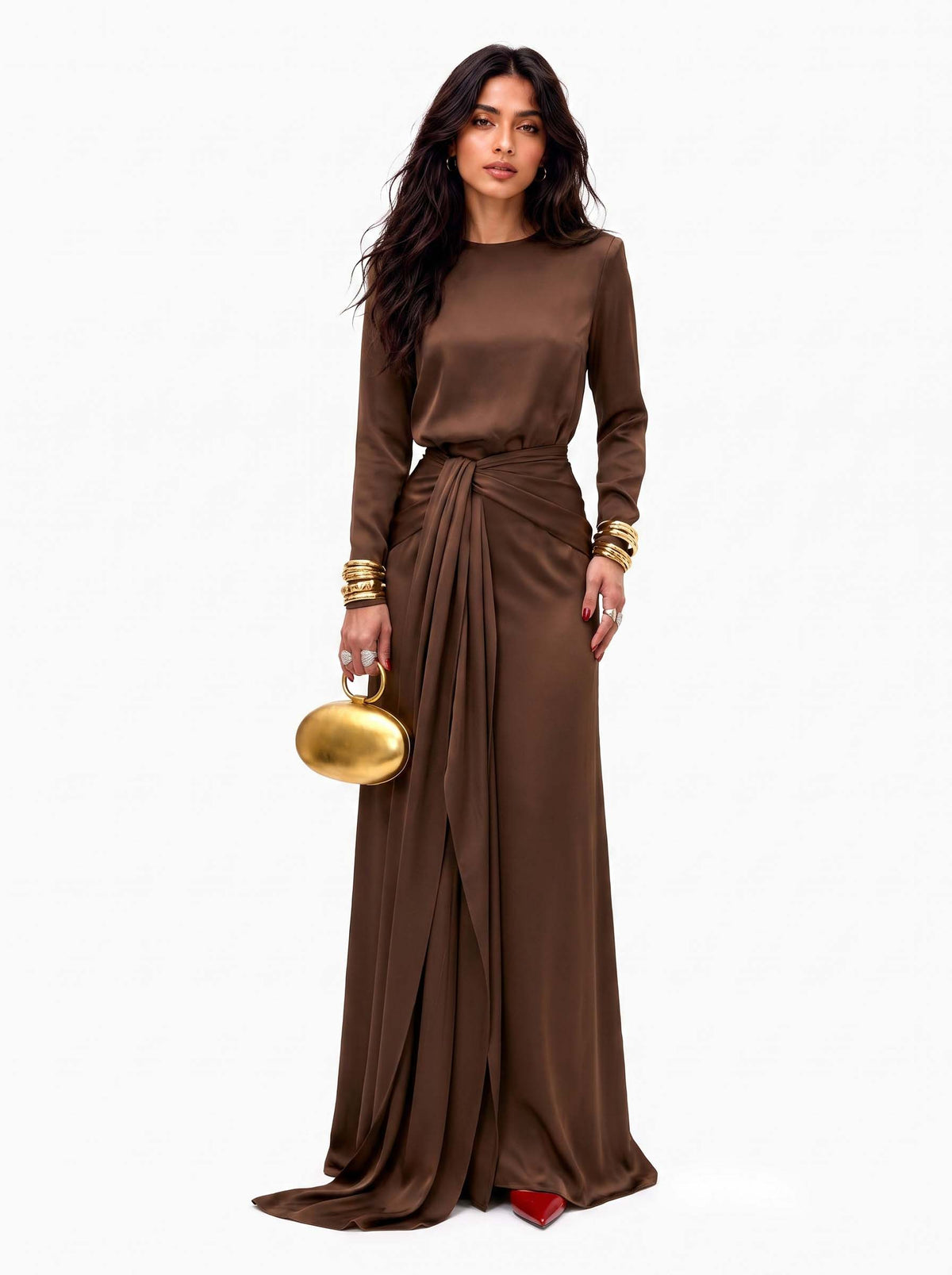 Ilaria | Elegante Abito Maxi en Satin Drapé