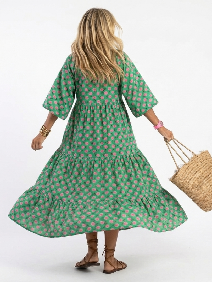 Abito Midi Floreale con Volant Camille