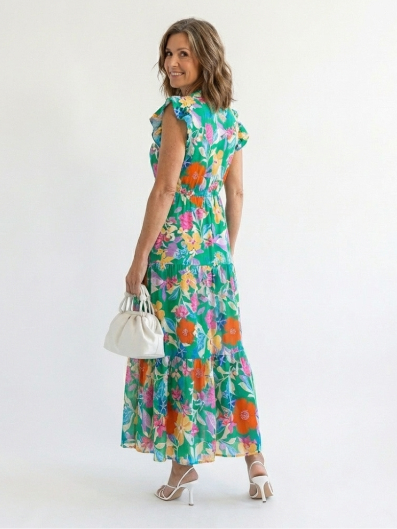 Abito Midi Évasée à Stampato Floral Lila