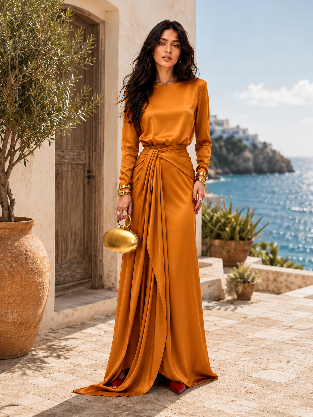 Ilaria | Elegante Abito Maxi en Satin Drapé