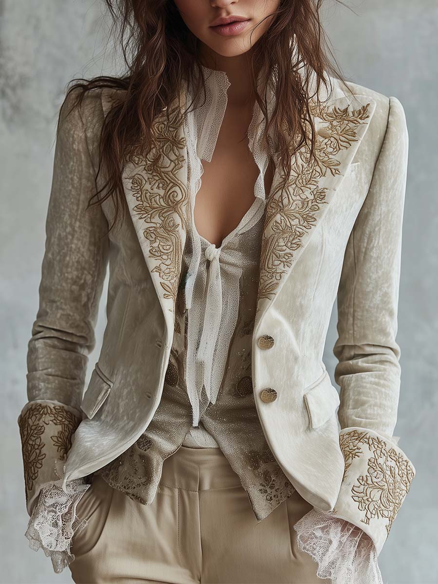 Blazer Sartoriale da Donna Avorio Ricamato