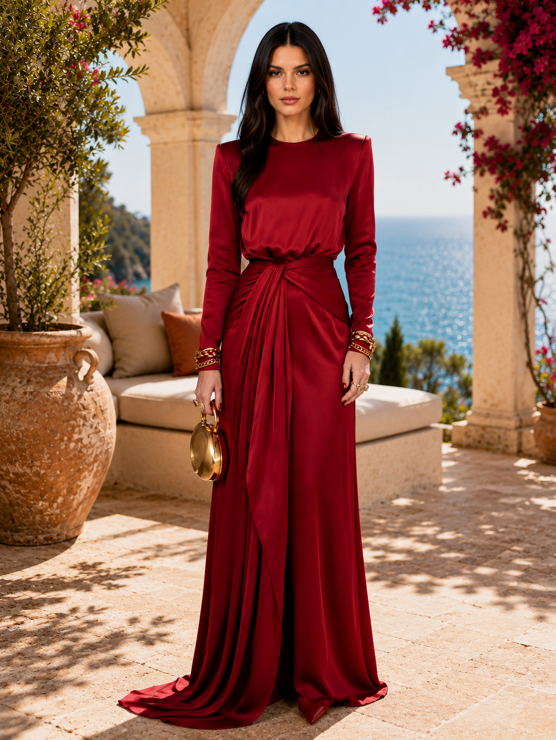 Ilaria | Elegante Abito Maxi en Satin Drapé