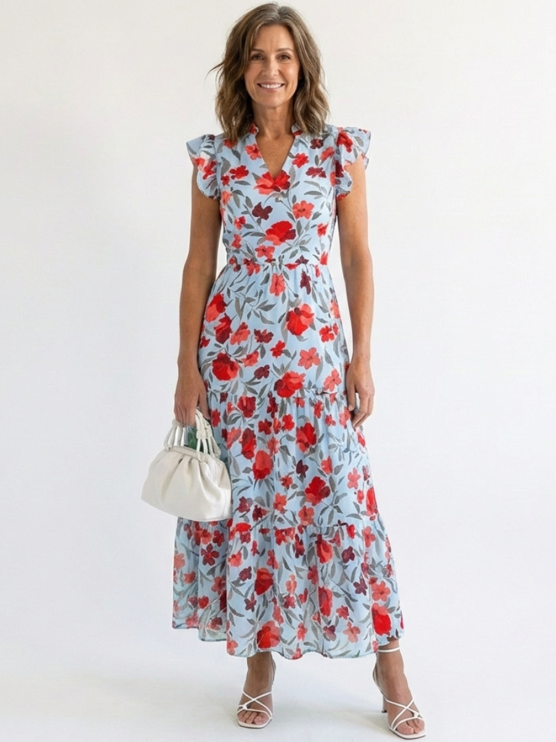 Abito Midi Évasée à Stampato Floral Lila