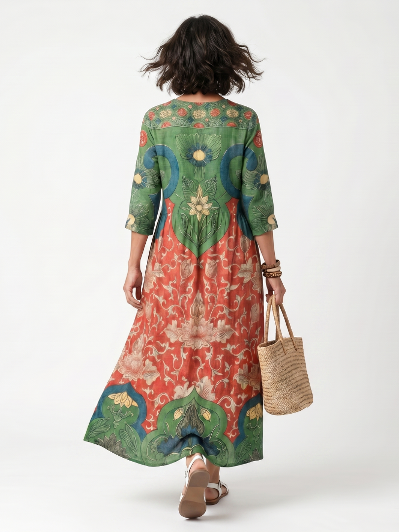 Abito Midi Floreale à Taille Froncée Amélie