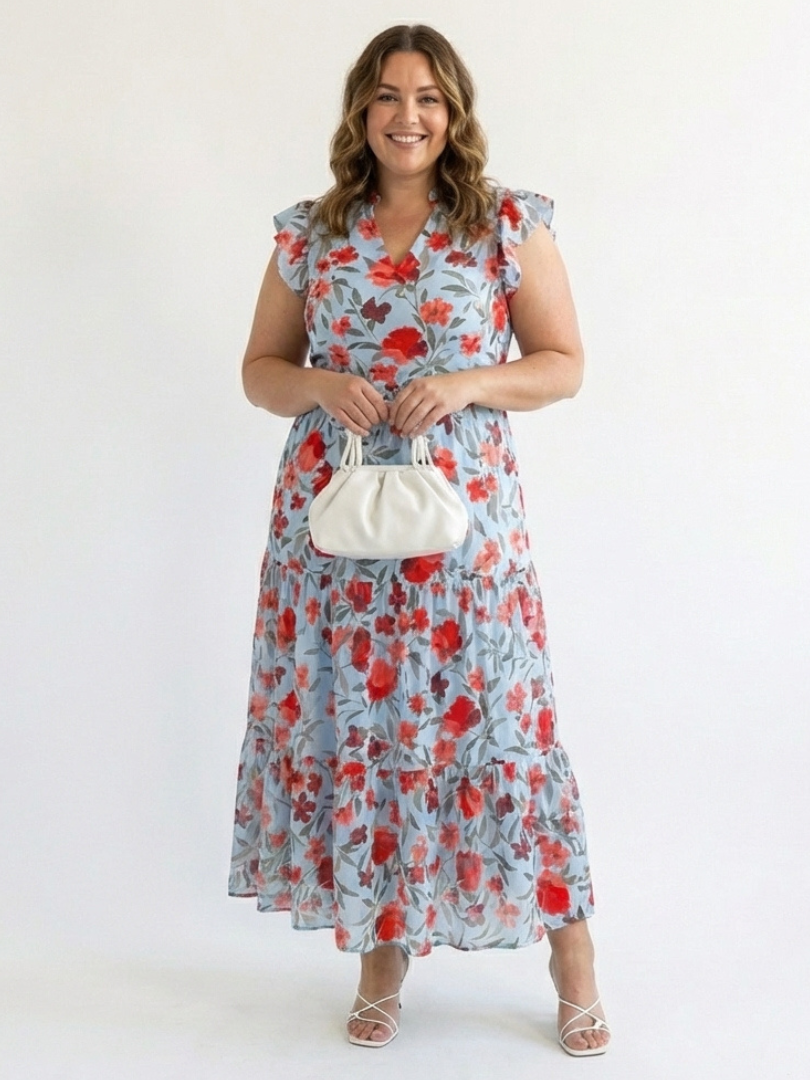Abito Midi Évasée à Stampato Floral Lila
