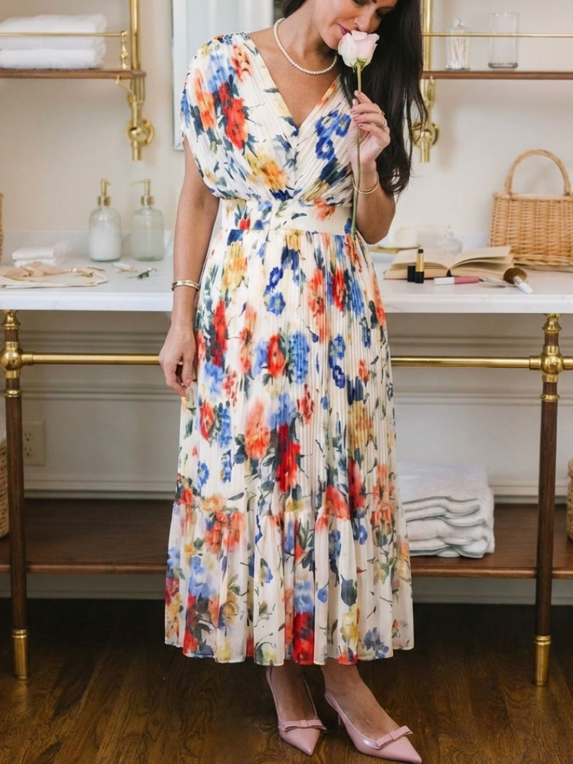 Abito Midi Floreale Plissée Savannah