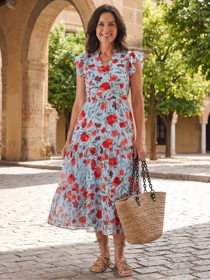 Abito Midi Évasée à Stampato Floral Lila