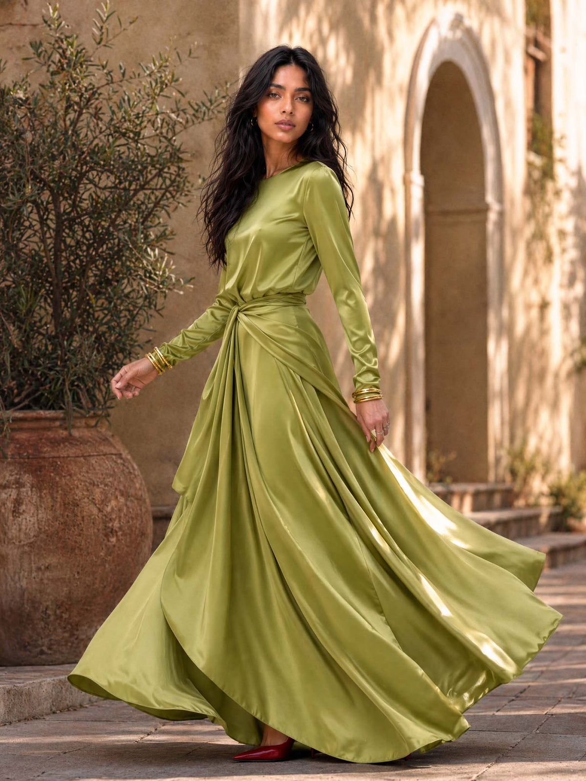 Ilaria | Elegante Abito Maxi en Satin Drapé