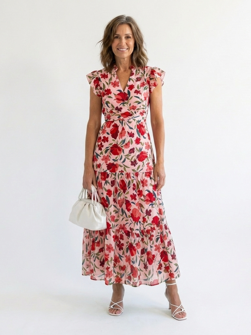 Abito Midi Évasée à Stampato Floral Lila