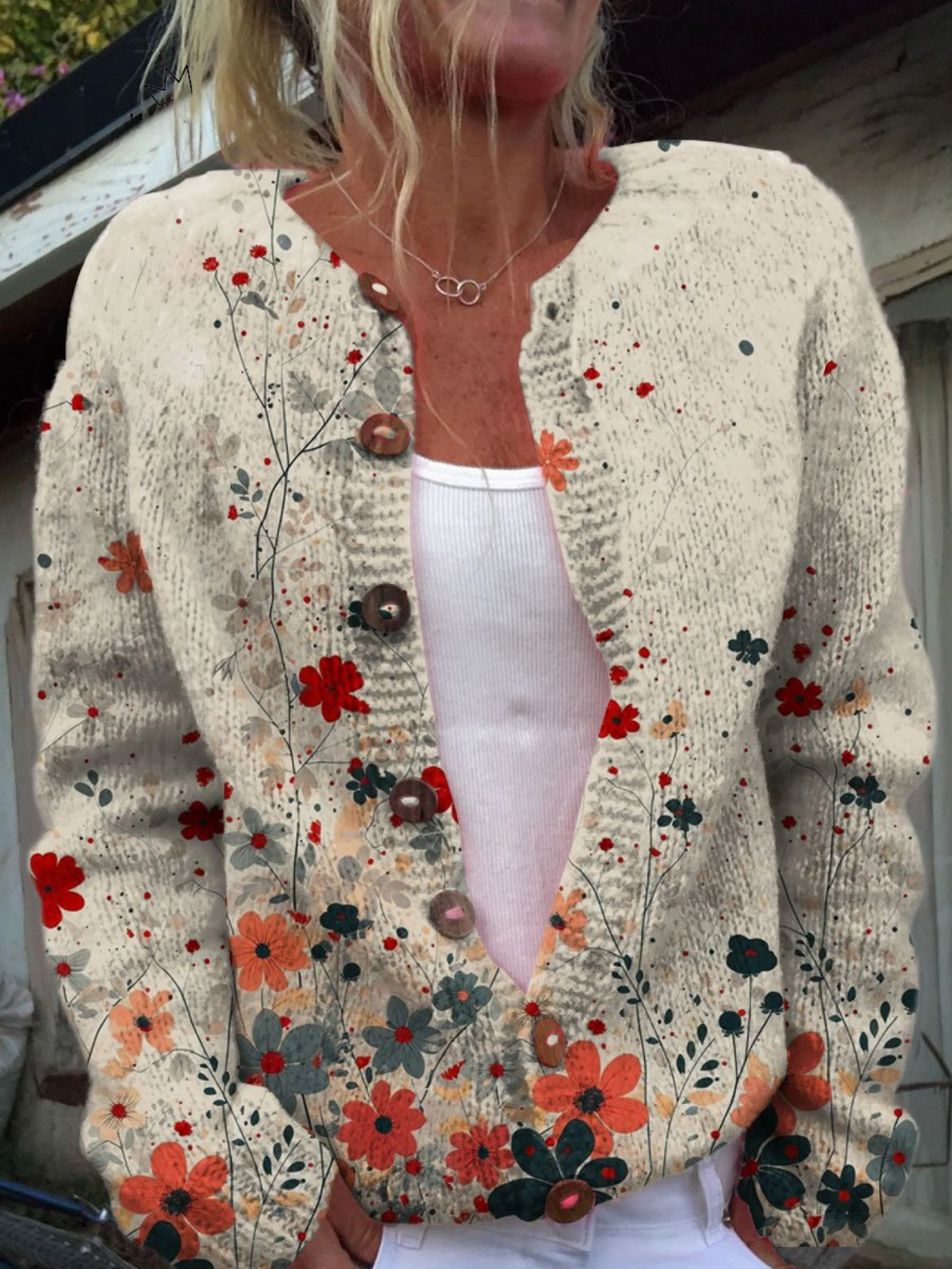 Nina | Cardigan in Maglia Floreale Vintage