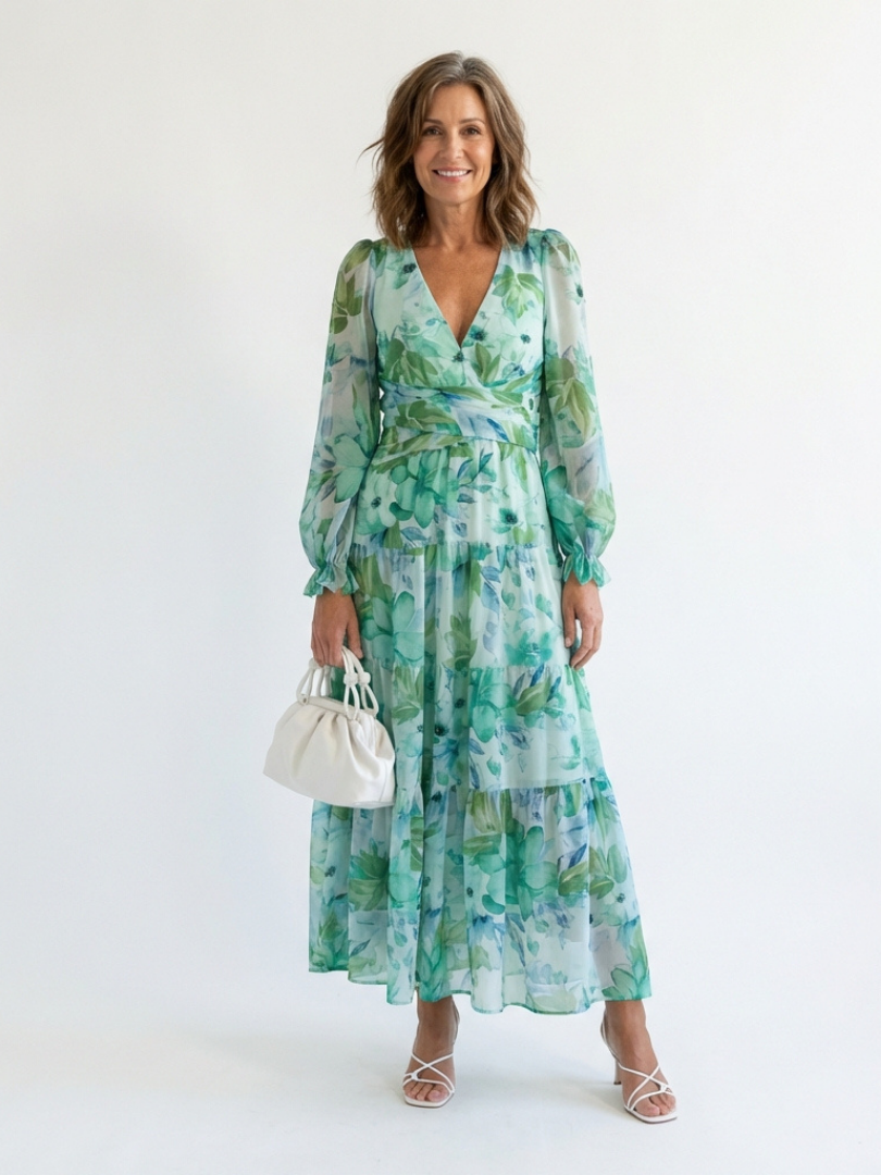 Abito Maxi Floreale à Maniche Lunghe Althea