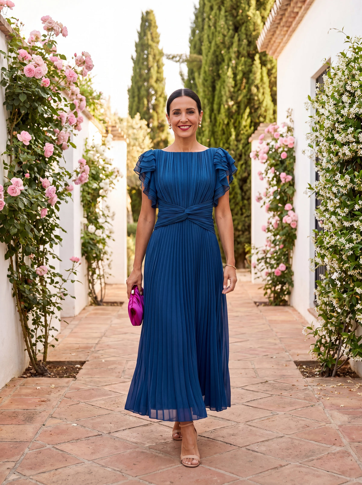 Séraphine | Élégante Robe Maxi Plissée à Taille Nouée