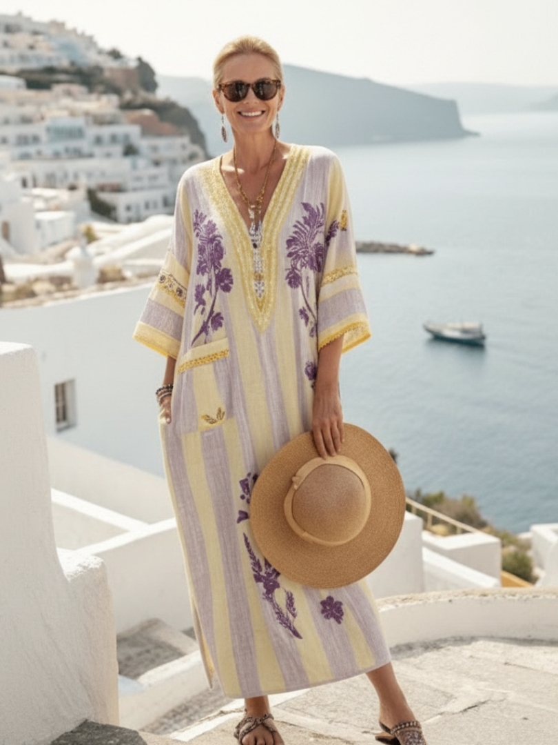 Abito Maxi Floreale Rayée Aurelia