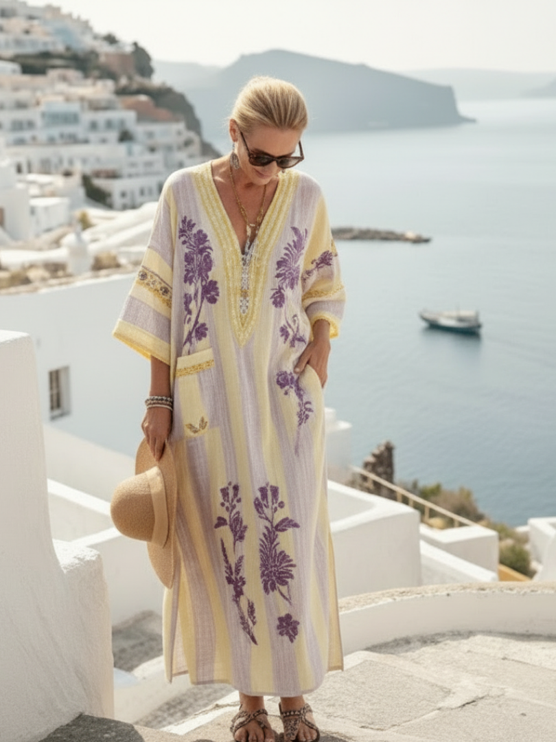 Abito Maxi Floreale Rayée Aurelia