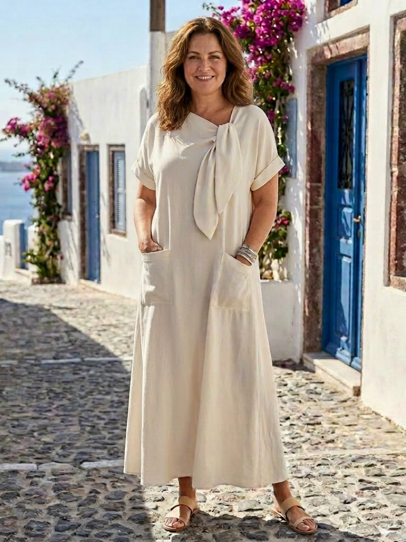 Abito Maxi à Encolure Ronde et Manches Rosalie