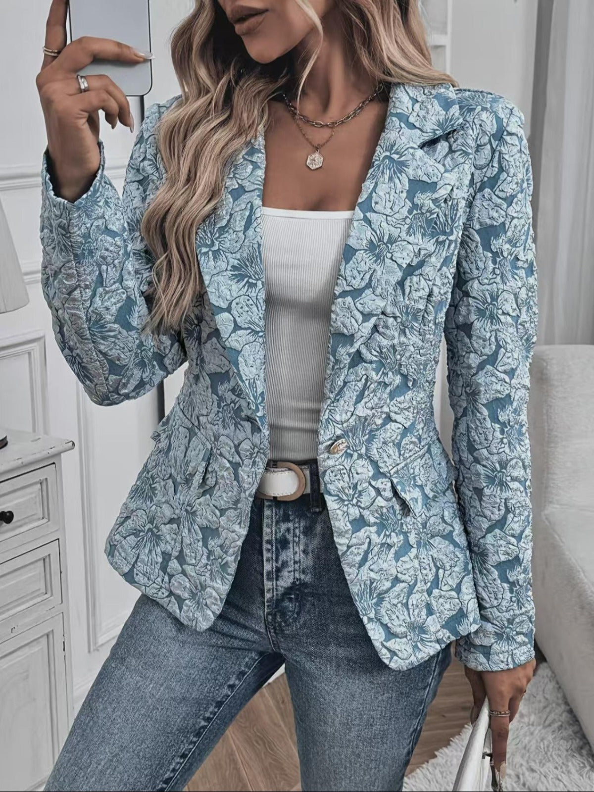 Blazer Aderente da Donna in Jacquard Paisley