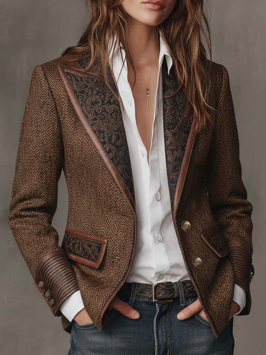 Blazer da Donna a Spina di Pesce con Pannelli Stampati