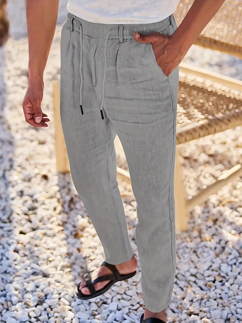 PANTALONS LARGES EN LIN AVEC CORDON