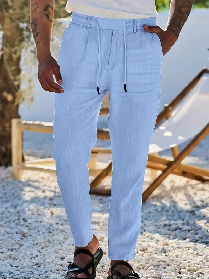 PANTALONS LARGES EN LIN AVEC CORDON