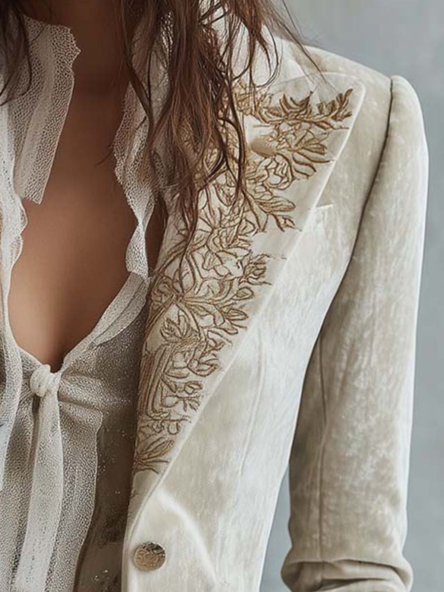 Blazer Sartoriale da Donna Avorio Ricamato