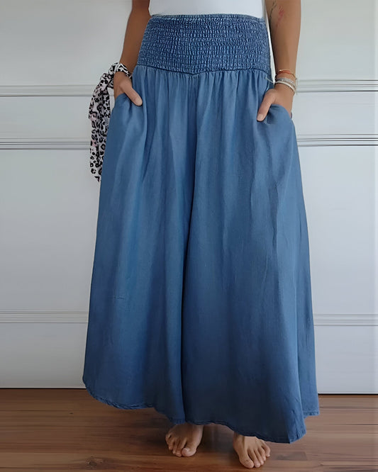 Pantaloni large pour femme avec taille smockée