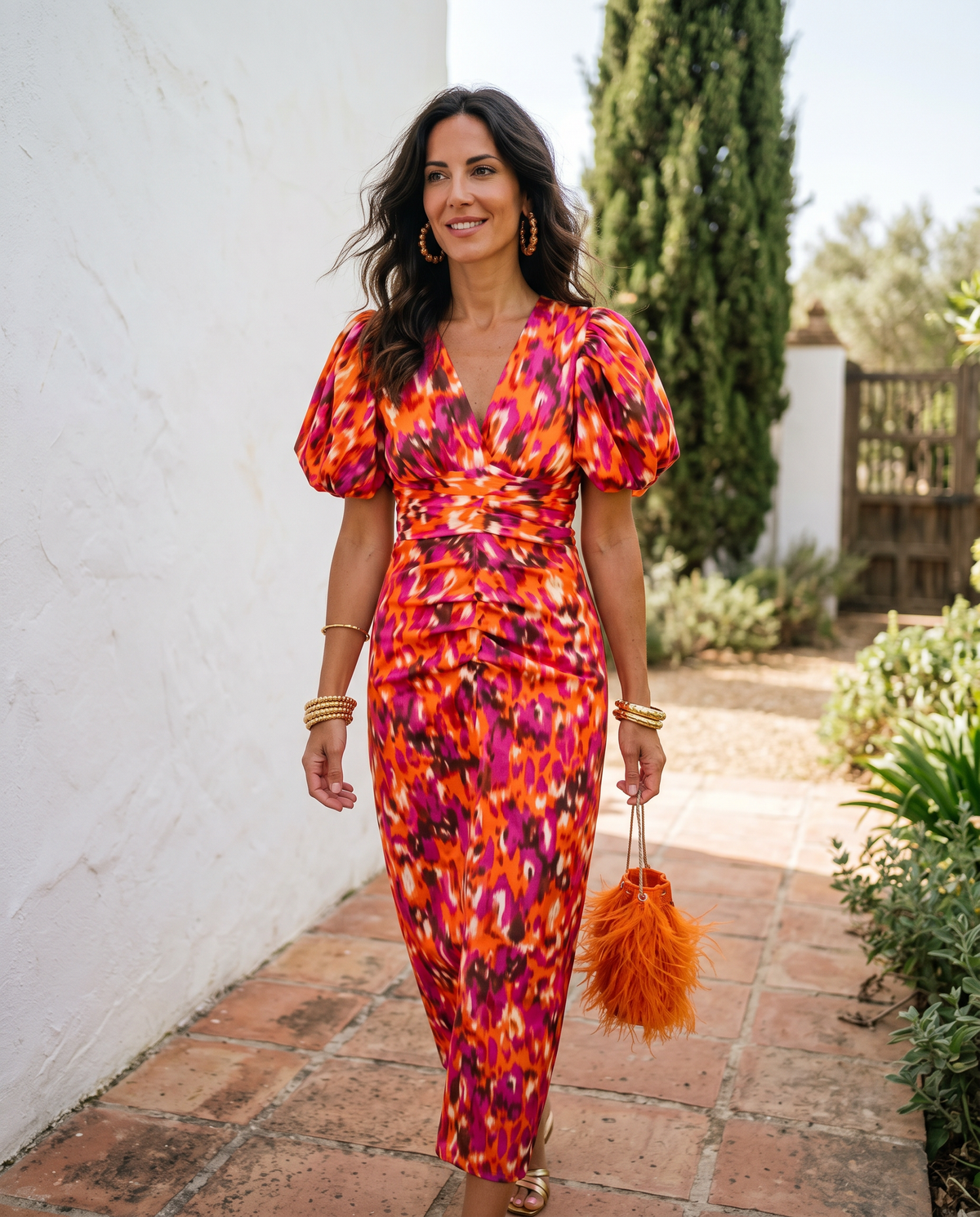 Tiziana | Abito Midi Florale à Manches Bouffantes