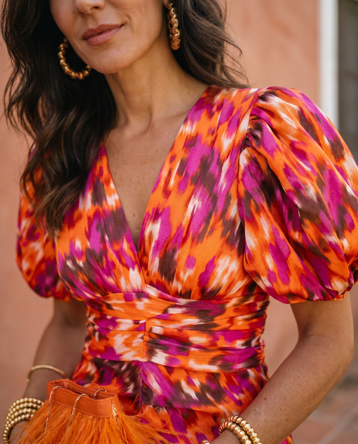 Tiziana | Abito Midi Florale à Manches Bouffantes