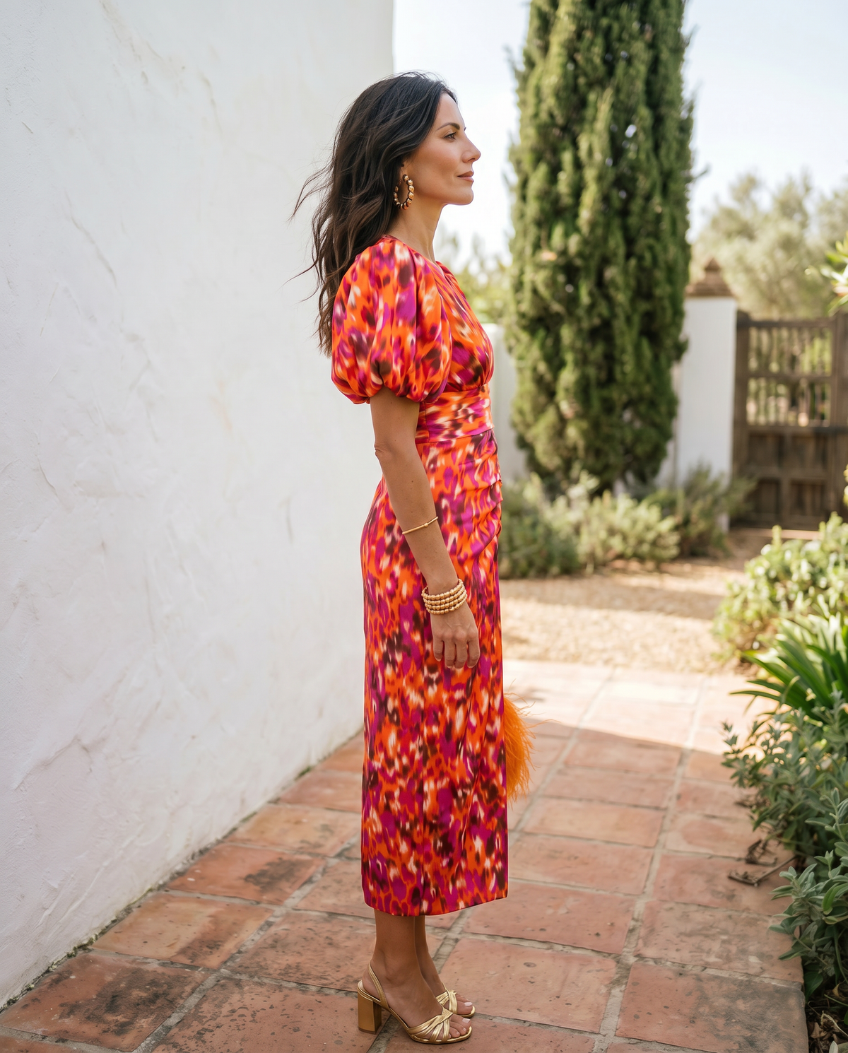 Tiziana | Abito Midi Florale à Manches Bouffantes
