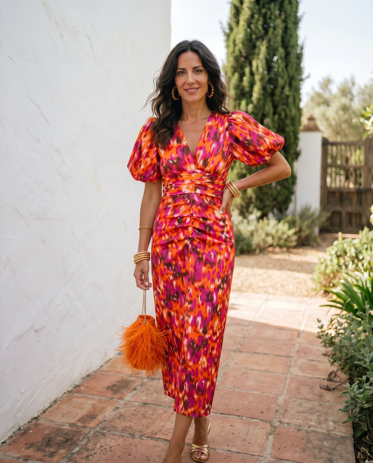 Tiziana | Abito Midi Florale à Manches Bouffantes