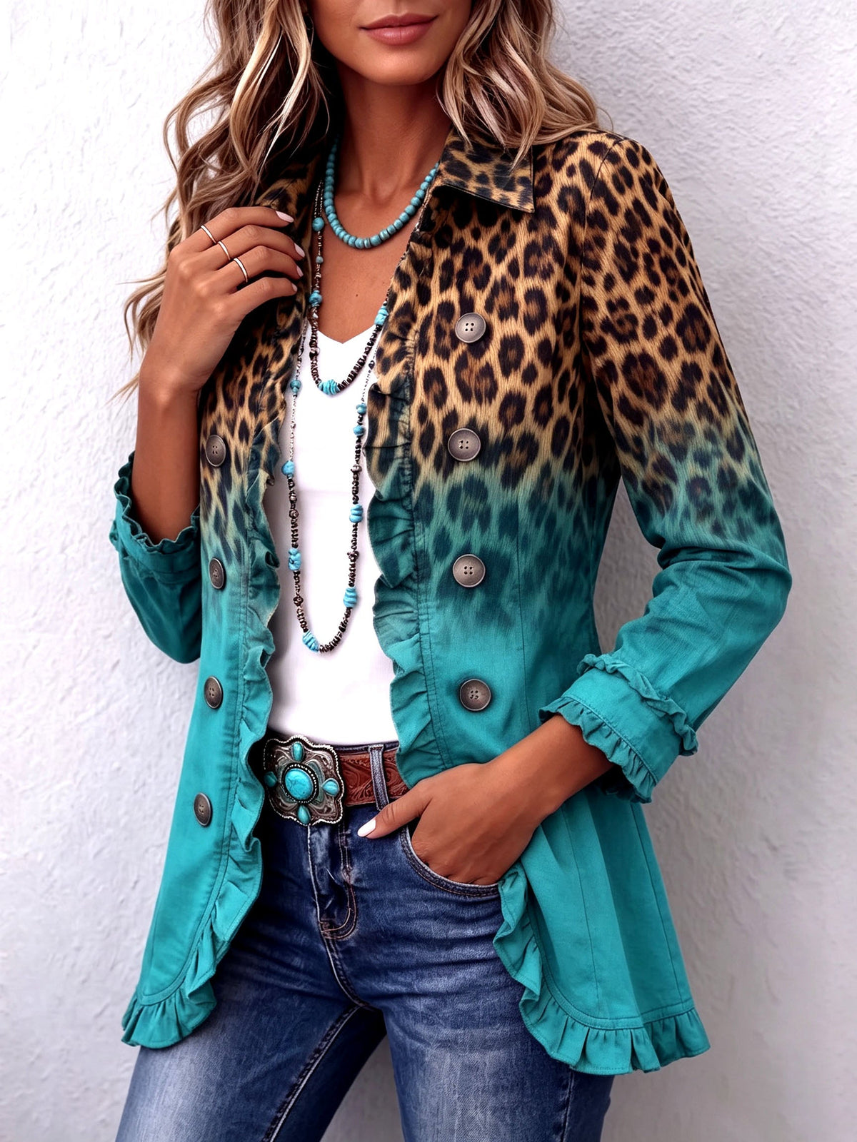 Viola | Blazer Leopardato Dégradé con Volant
