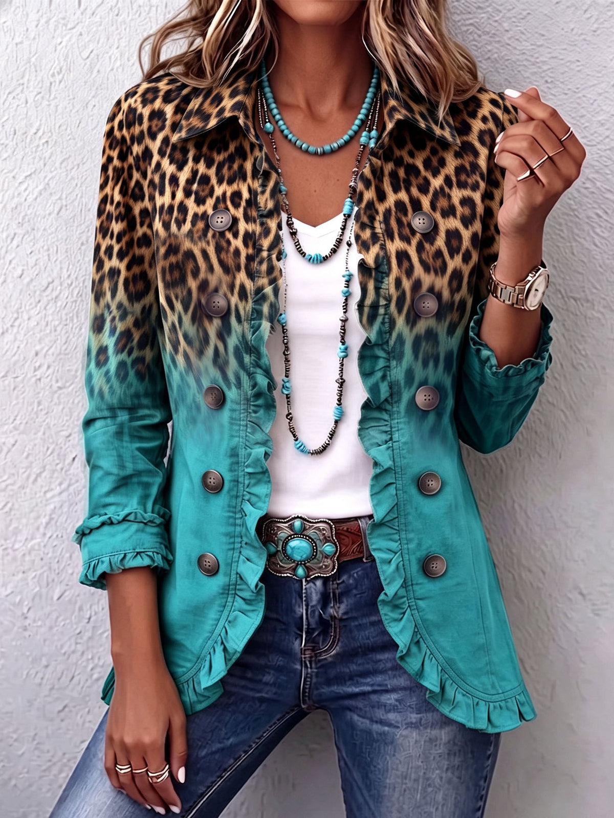 Viola | Blazer Leopardato Dégradé con Volant