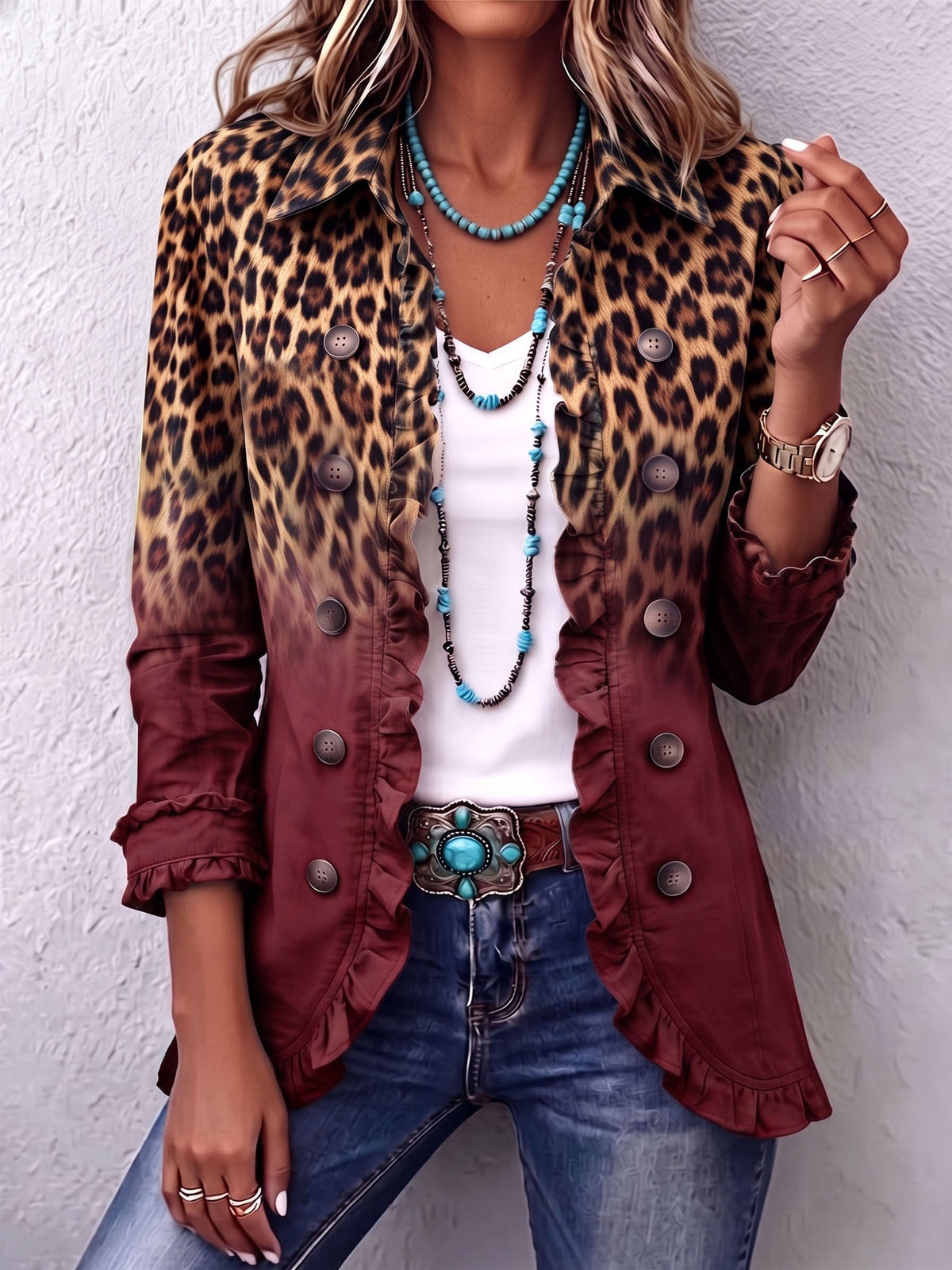Viola | Blazer Leopardato Dégradé con Volant