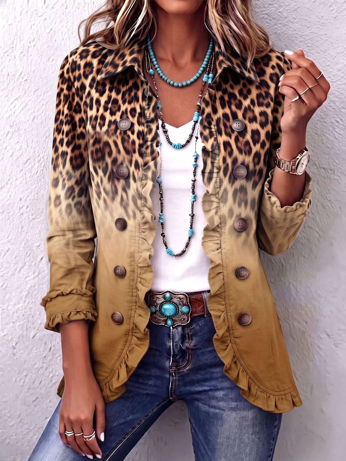 Emma | Blazer Leopardato Ocra con Volant