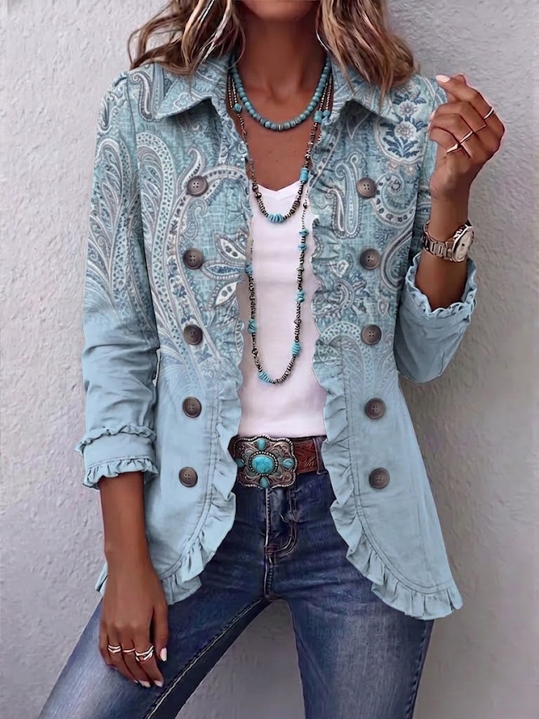 Caterina | Giacca Vintage con Stampa Paisley e Volant