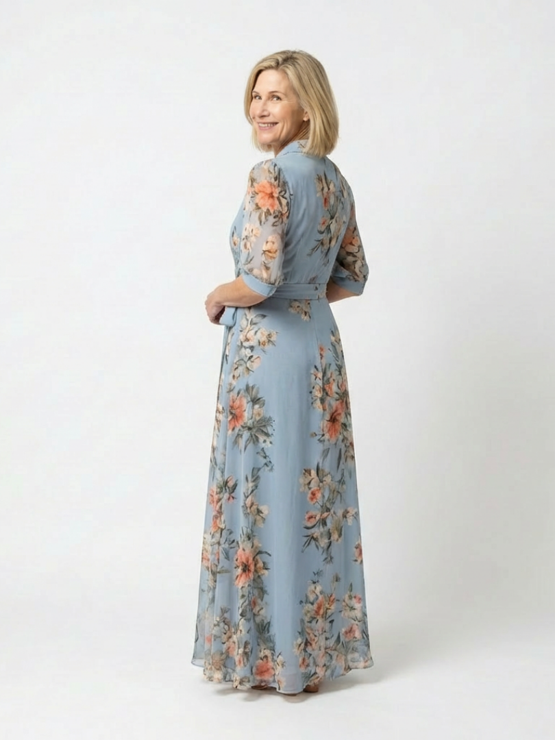 Abito Maxi à Enveloppe à Col en V Floral Camille