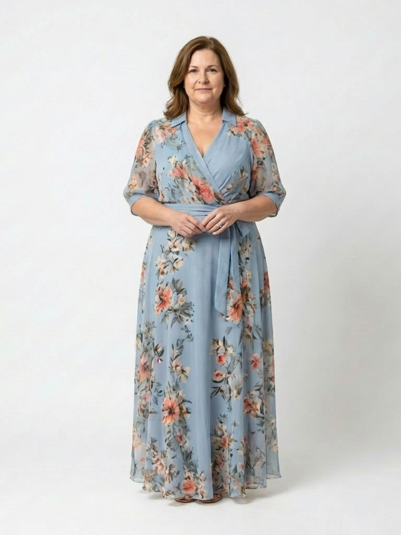 Abito Maxi à Enveloppe à Col en V Floral Camille