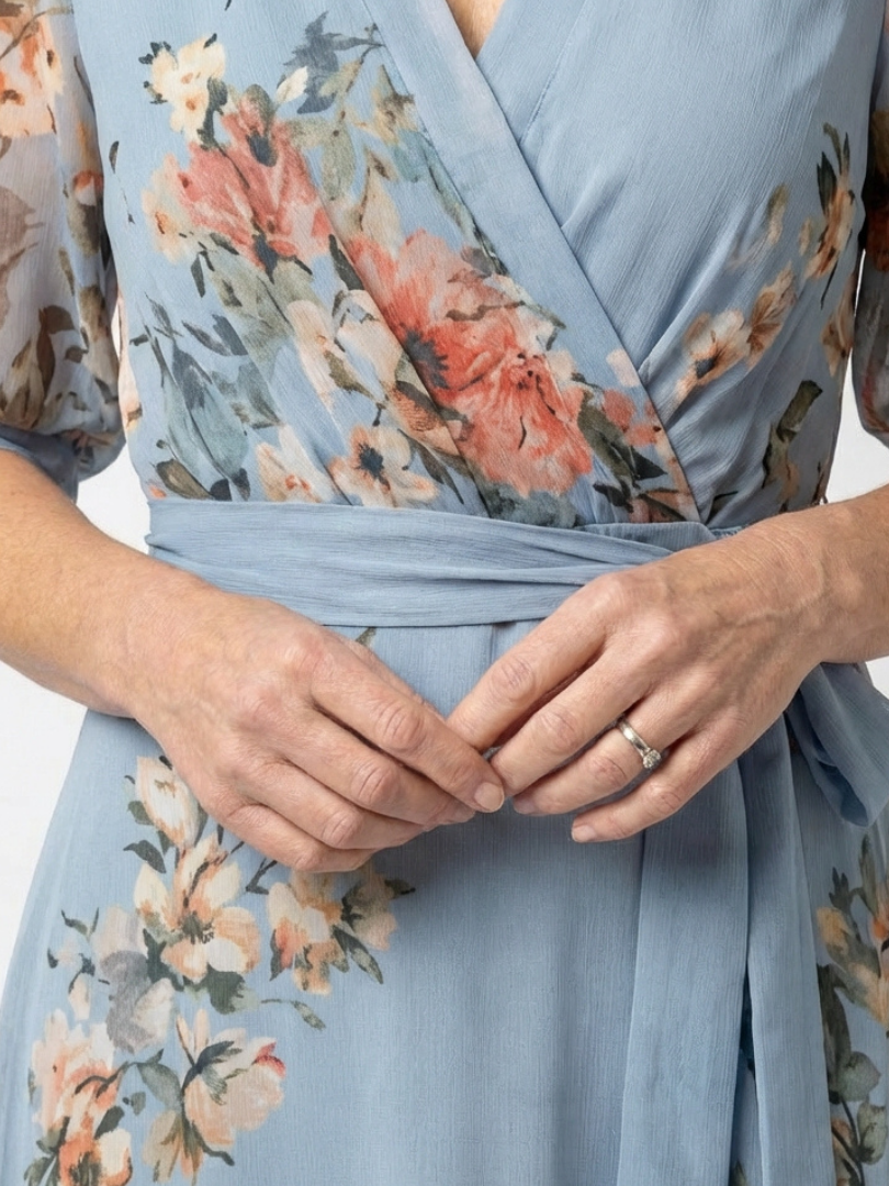 Abito Maxi à Enveloppe à Col en V Floral Camille