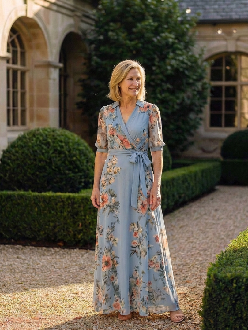 Abito Maxi à Enveloppe à Col en V Floral Camille